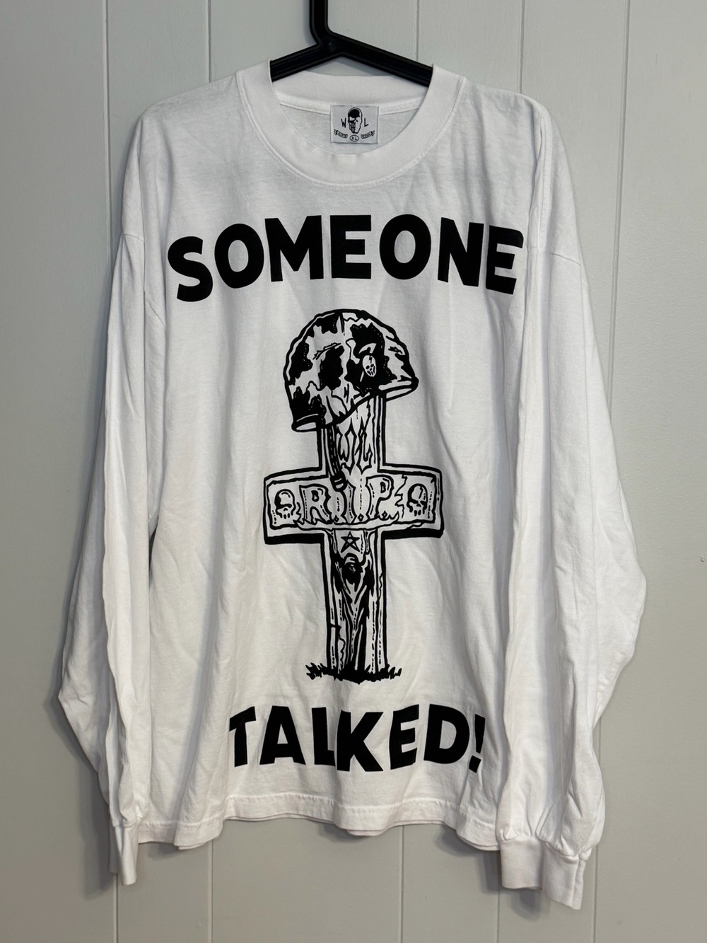 Warren Lotas "Someone Talked!" White Long Sleeve Graphic Tee Shirt Size XL